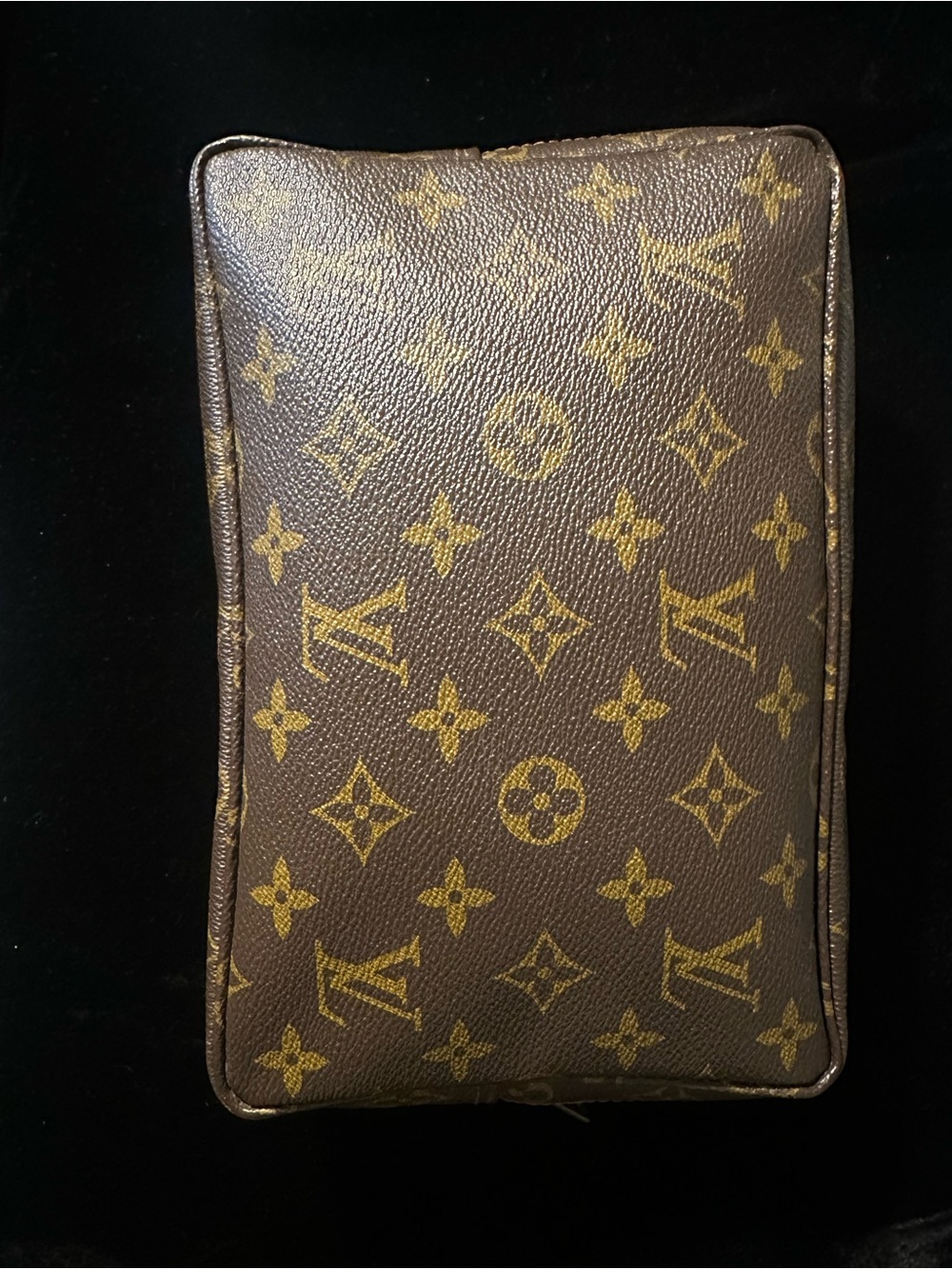 80s Authentic Louis Vuitton Monogram Canvas Toiletry Bag in Brown and Gold